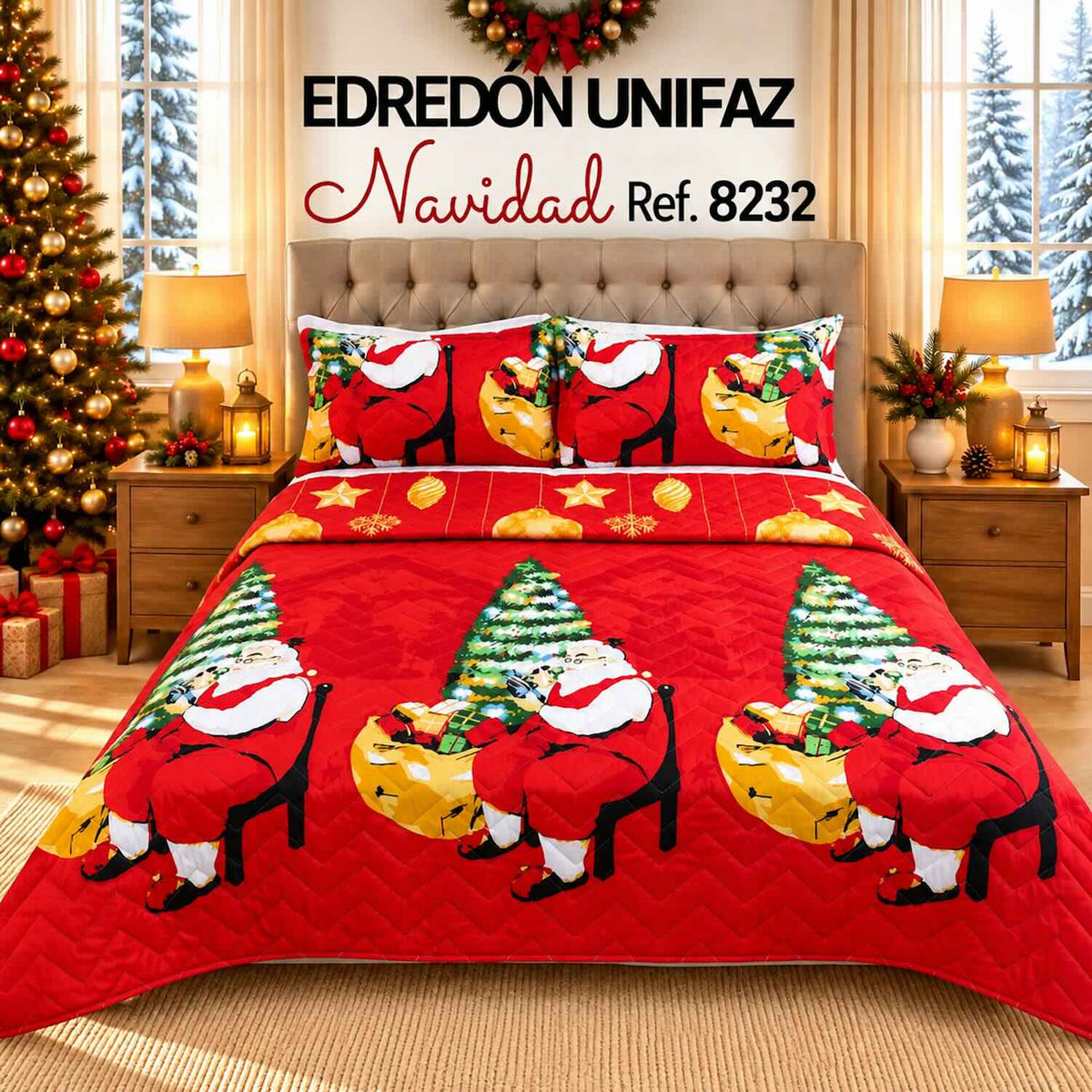 Edredón Navideño Unifaz Cama Doble 140x190cm 🎄