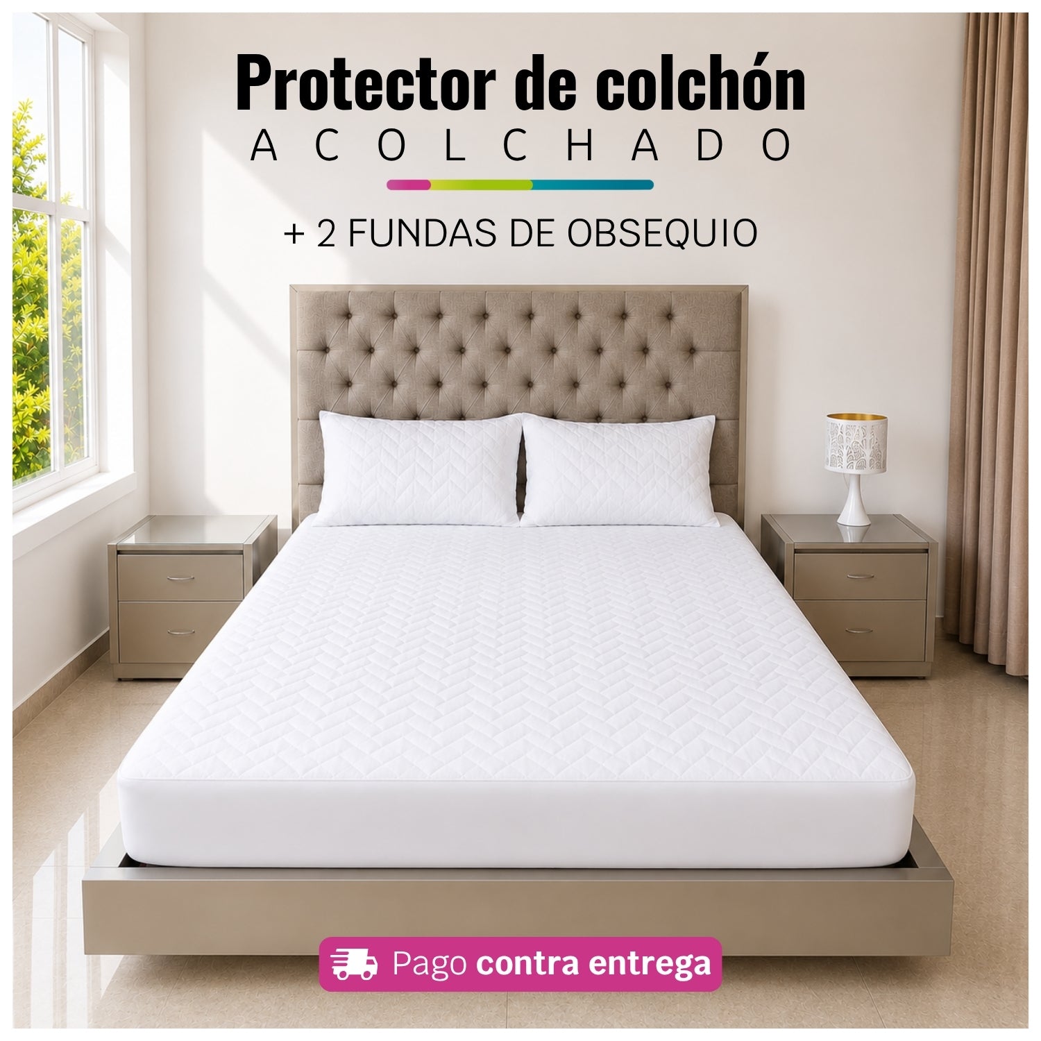Protector de Colchón Acolchado + 2 Fundas de Obsequio