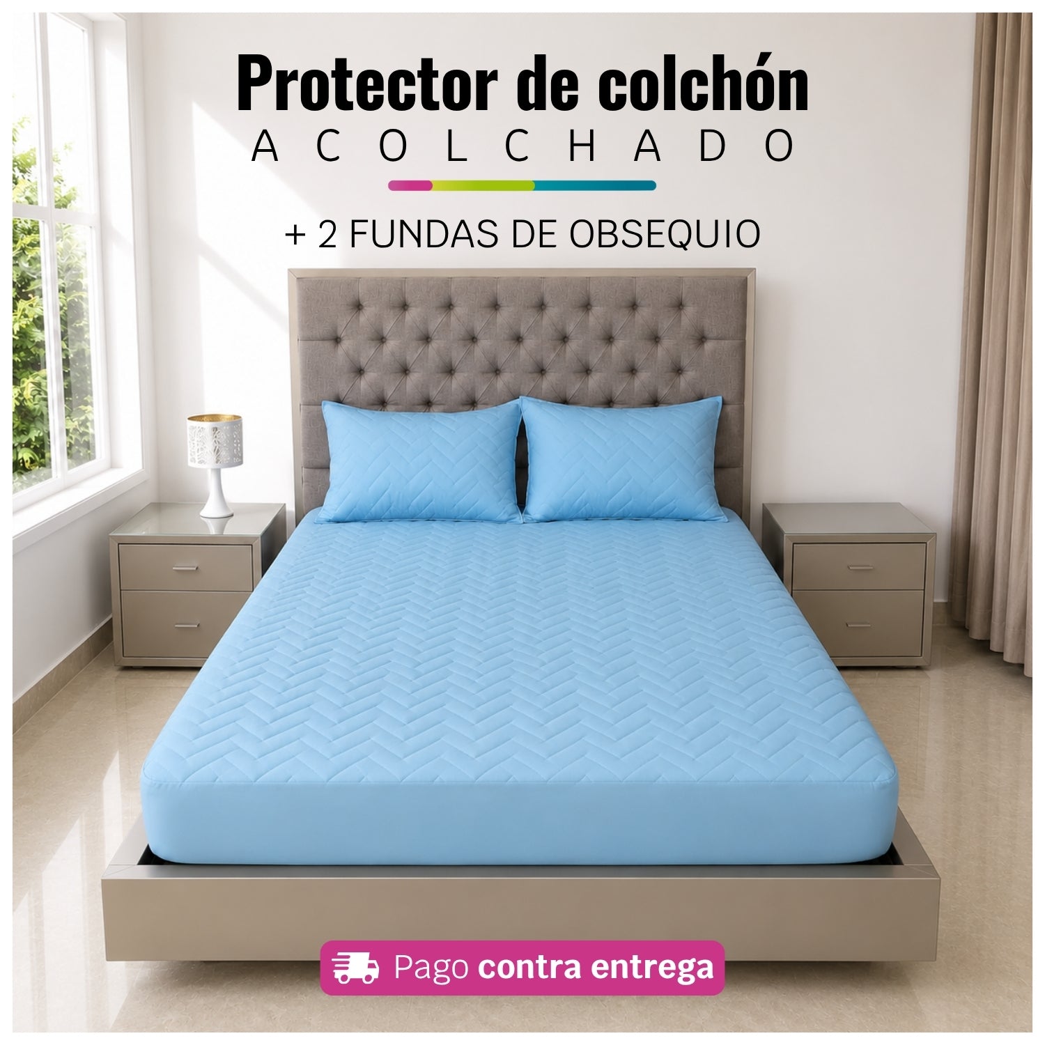 Protector de Colchón Acolchado + 2 Fundas de Obsequio