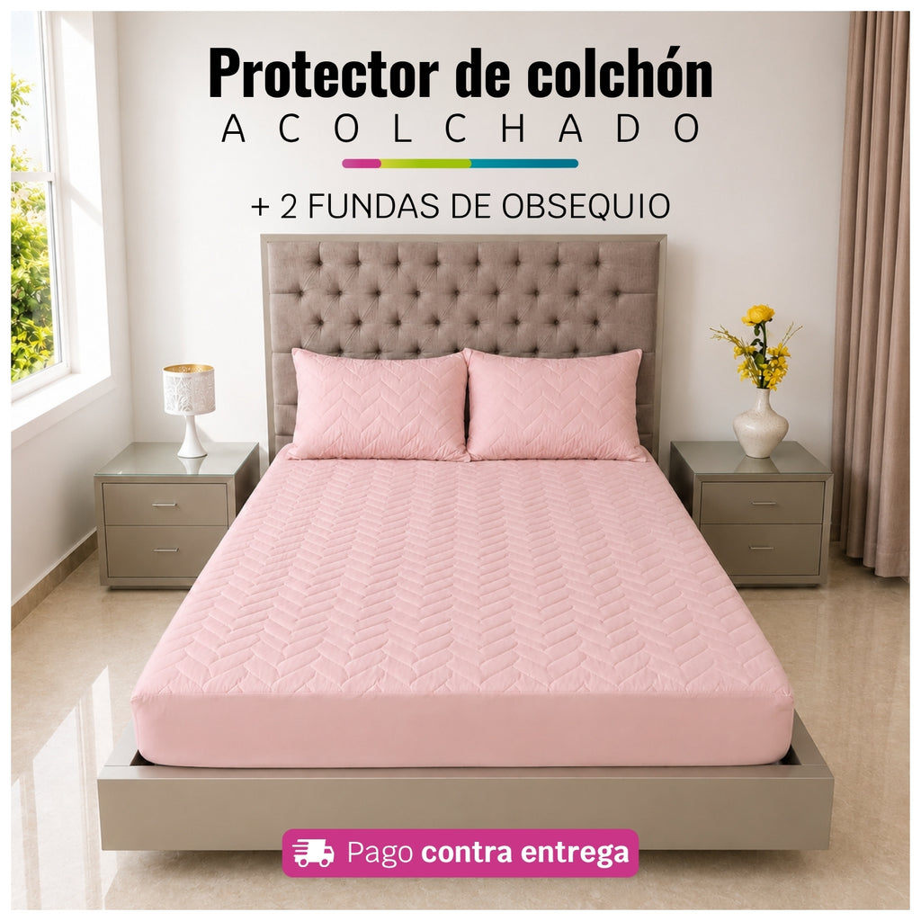 Protector de Colchón Acolchado + 2 Fundas de Obsequio