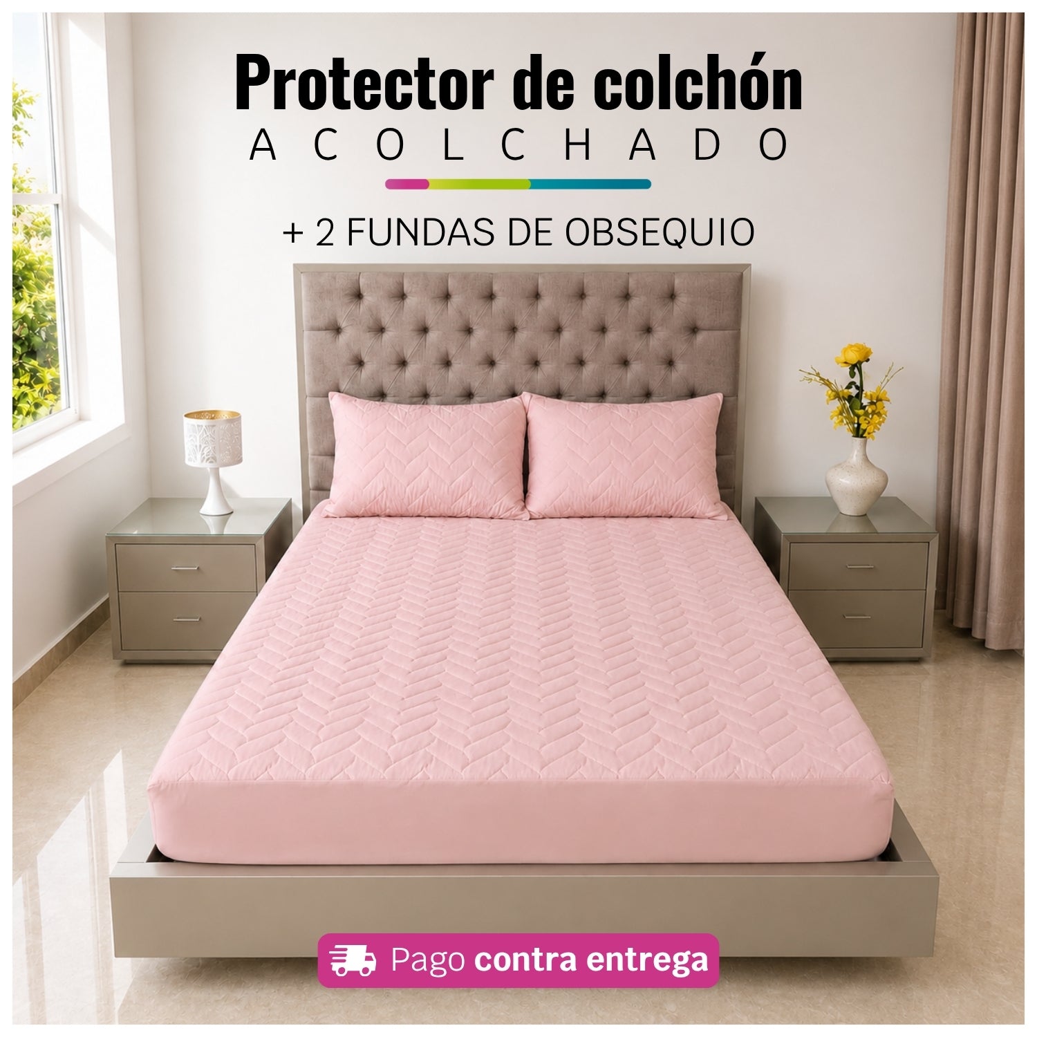 Protector de Colchón Acolchado + 2 Fundas de Obsequio