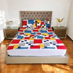 Protector de colchón estampado cuadros cama doble 140x190 cm+ obsequio