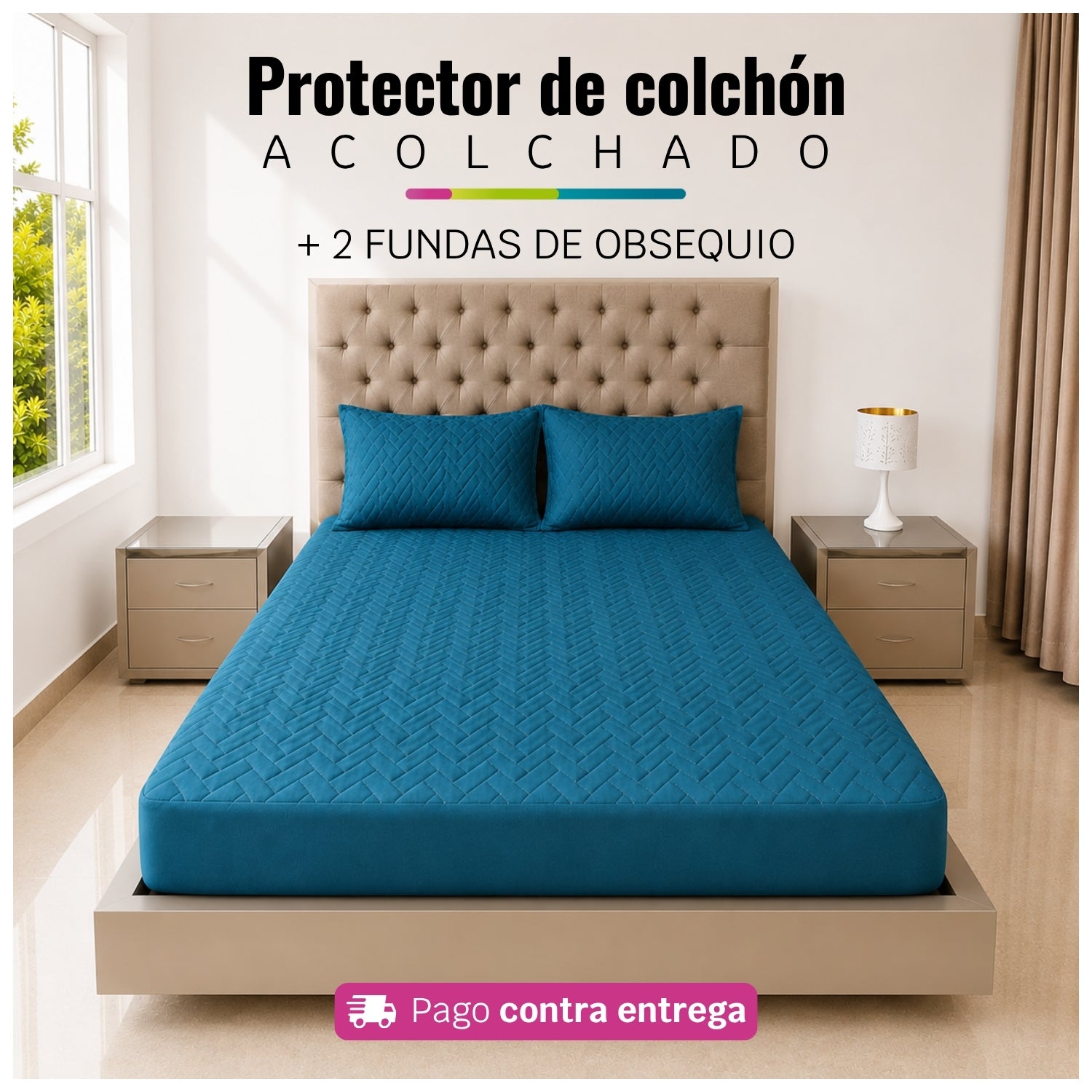 Protector de Colchón Acolchado + 2 Fundas de Obsequio