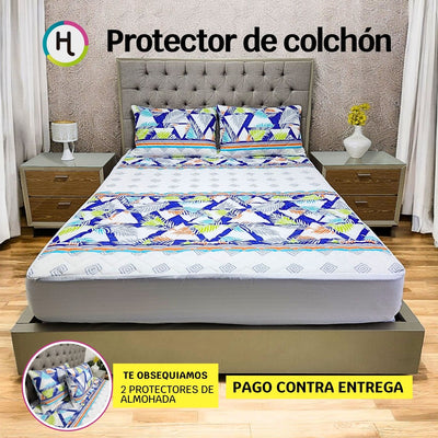 Protector de Colchón Estampado Tropical Cama Doble  + Obsequio