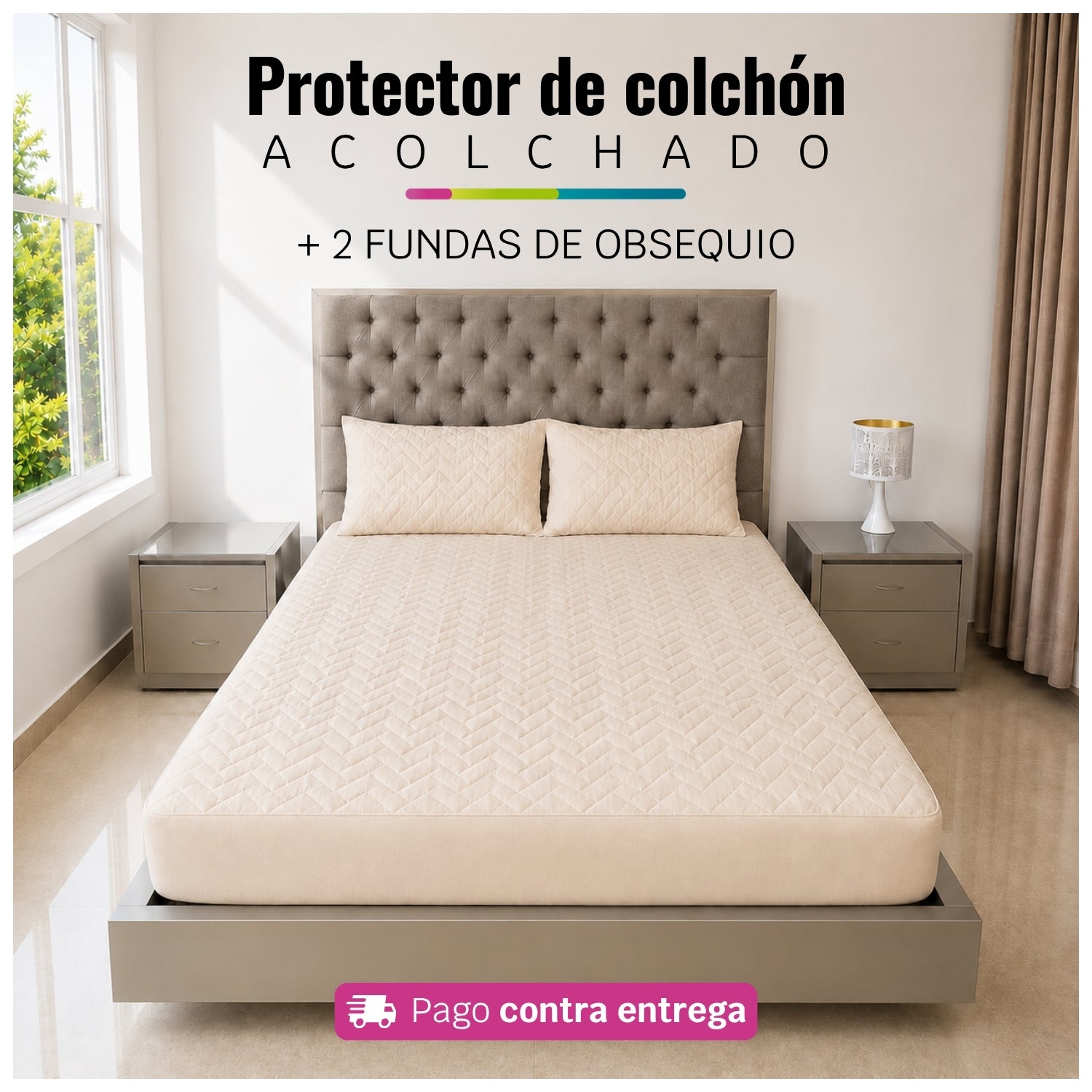 Protector de Colchón Acolchado + 2 Fundas de Obsequio