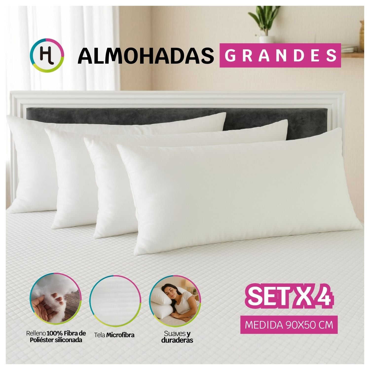 Almohadas Grandes 90x50cm Blanco