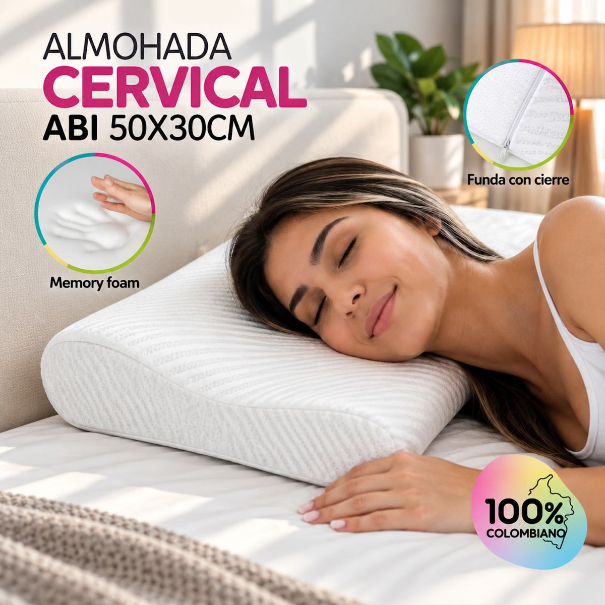 Almohada Mini Cervical ABI 50x30cm - Espuma Memory Foam de Doble Altura