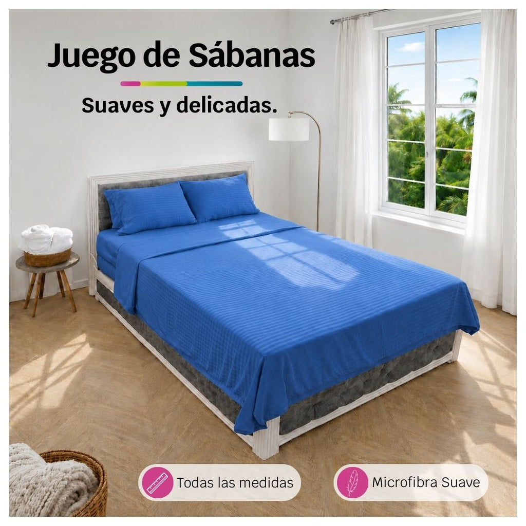 Juego de Sábanas Azul en Microfibra Suave