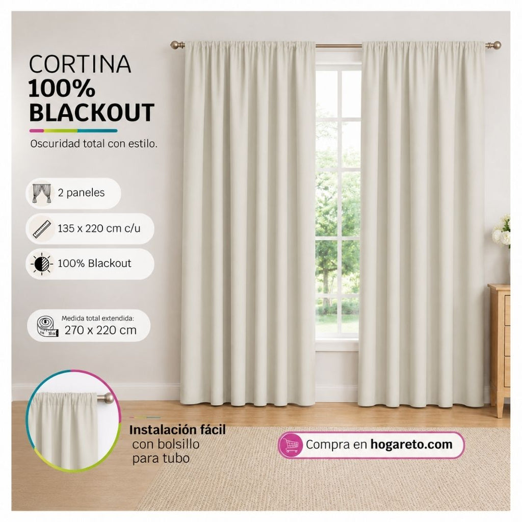 Cortinas 100% Blackout Beige– Privacidad Total - 270x220cm
