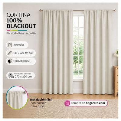 Cortinas 100% Blackout Beige– Privacidad Total - 270x220cm
