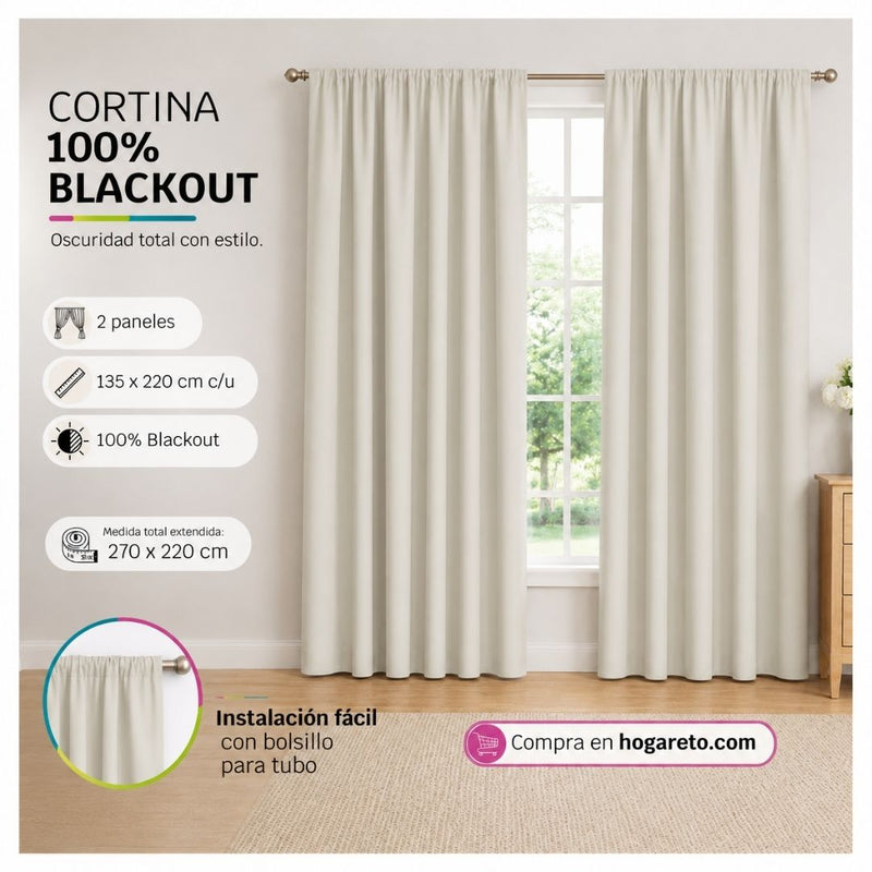 Cortinas 100% Blackout Beige– Privacidad Total - 270x220cm