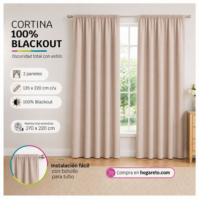 Cortinas 100% Blackout Camel– Privacidad Total - 270x220cm