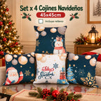 Set x 4 Cojines Navideños 45x45 cm - Incluye Relleno y Funda Con Cierre 🎄