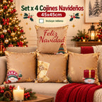 Set x 4 Cojines Navideños 45x45 cm - Incluye Relleno y Funda Con Cierre 🎄
