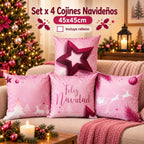 Set x 4 Cojines Navideños 45x45 cm - Incluye Relleno y Funda Con Cierre 🎄