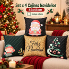Set x 4 Cojines Navideños 45x45 cm - Incluye Relleno y Funda Con Cierre 🎄