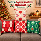 Set x 4 Cojines Navideños 45x45 cm - Incluye Relleno y Funda Con Cierre 🎄