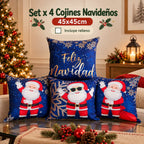 Set x 4 Cojines Navideños 45x45 cm - Incluye Relleno y Funda Con Cierre 🎄