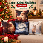 Set x 4 Cojines Navideños 45x45 cm - Incluye Relleno y Funda Con Cierre 🎄