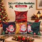 Set x 4 Cojines Navideños 45x45 cm - Incluye Relleno y Funda Con Cierre 🎄