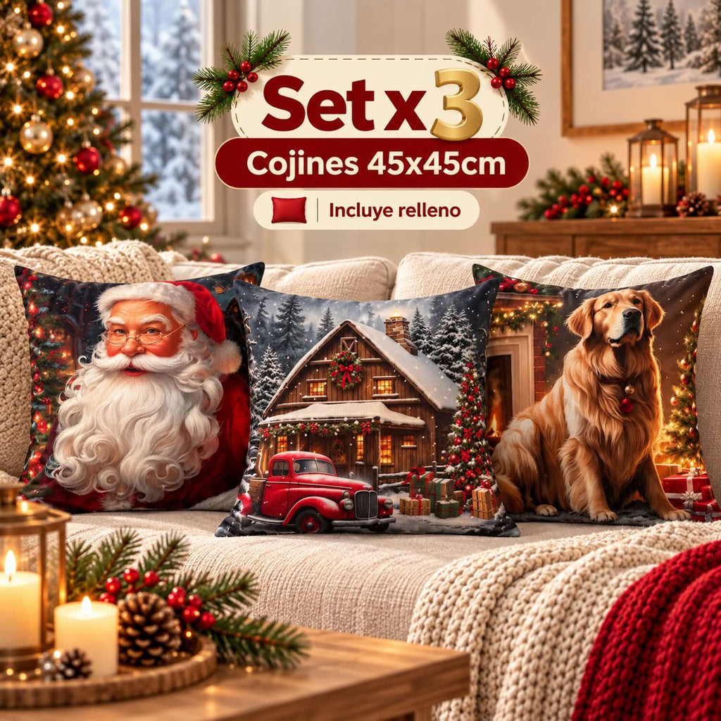 Set x 3 Cojines de Navidad 45x45 cm - Incluye Relleno 🎄