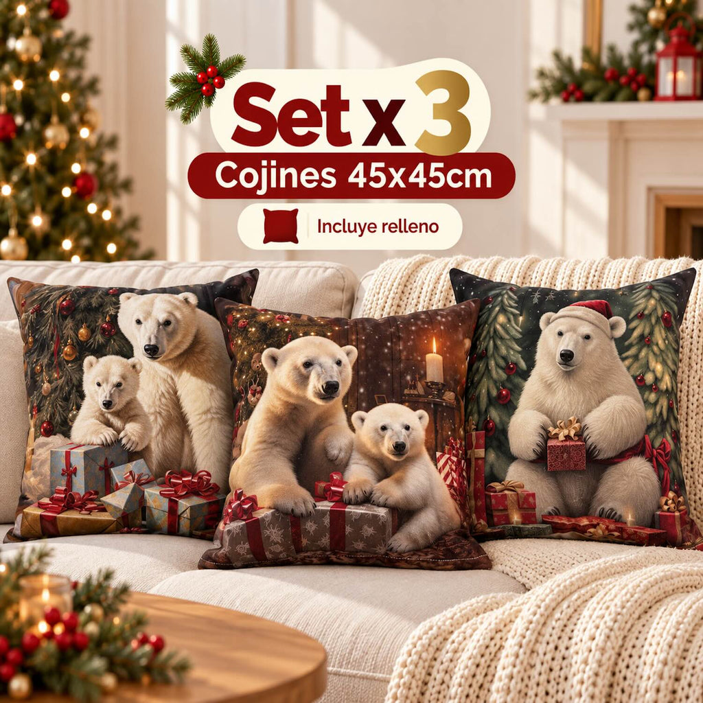 Set x 3 Cojines de Navidad 45x45 cm - Incluye Relleno 🎄