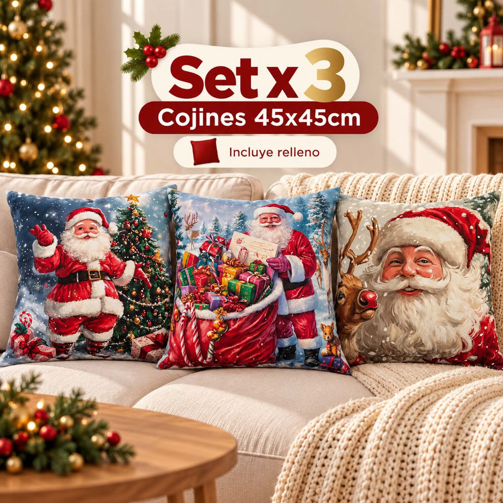 Set x 3 Cojines de Navidad 45x45 cm - Incluye Relleno 🎄
