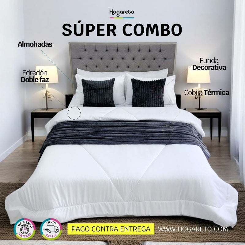 Súper Combo Cama Doble 140x190cm Gris