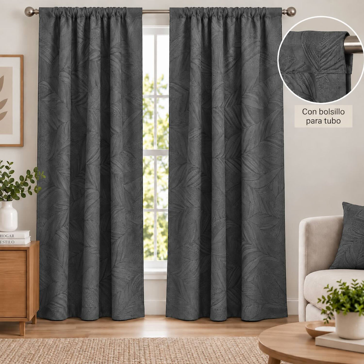 Cortinas Jacquard Diseño Hojas- 270x220cm