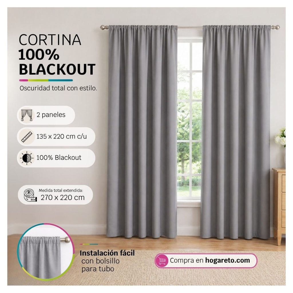 Cortinas 100% Blackout Gris Oscuro – Privacidad Total - 270x220cm