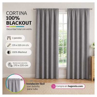 Cortinas 100% Blackout Gris Oscuro – Privacidad Total - 270x220cm