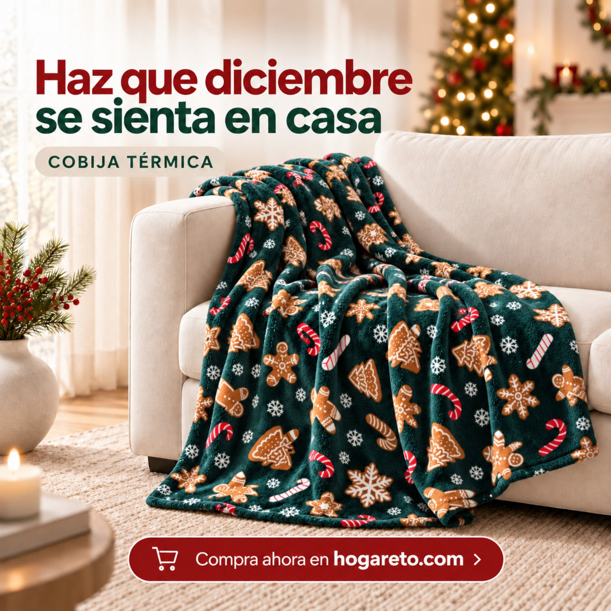 Cobija Térmica Navideña 200x180 cm Suave y Calientica 🎄