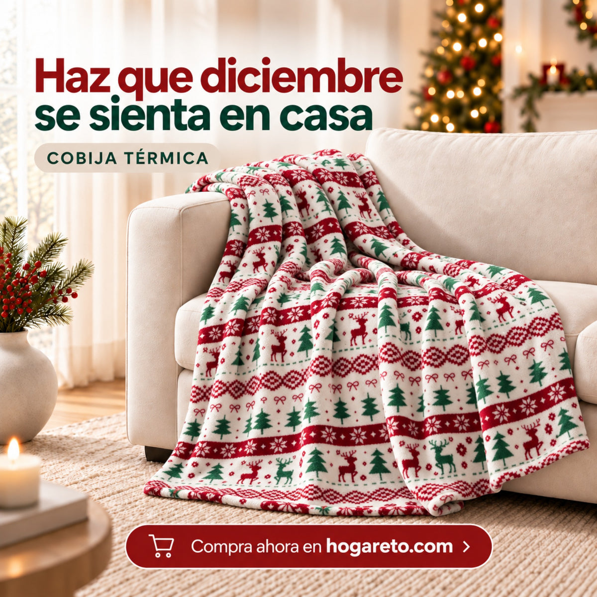Cobija Térmica Navideña 200x180 cm Suave y Calientica 🎄