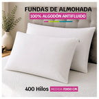 Fundas de Almohada Tela 100% Algodón de 400 Hilos con Antifluido 70x50cm