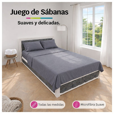 Juego de Sábanas Gris en Microfibra Suave