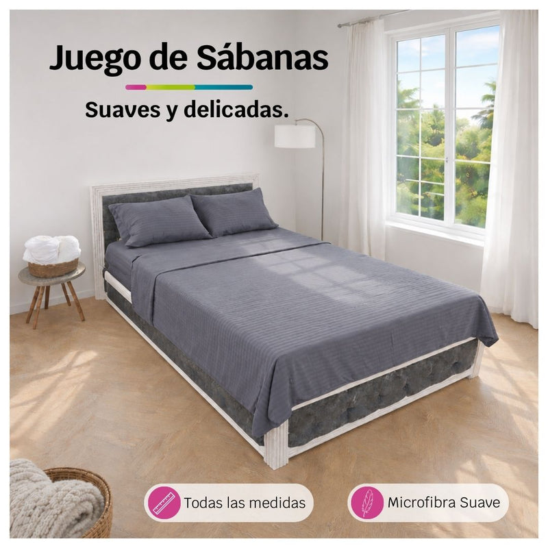 Juego de Sábanas Gris en Microfibra Suave