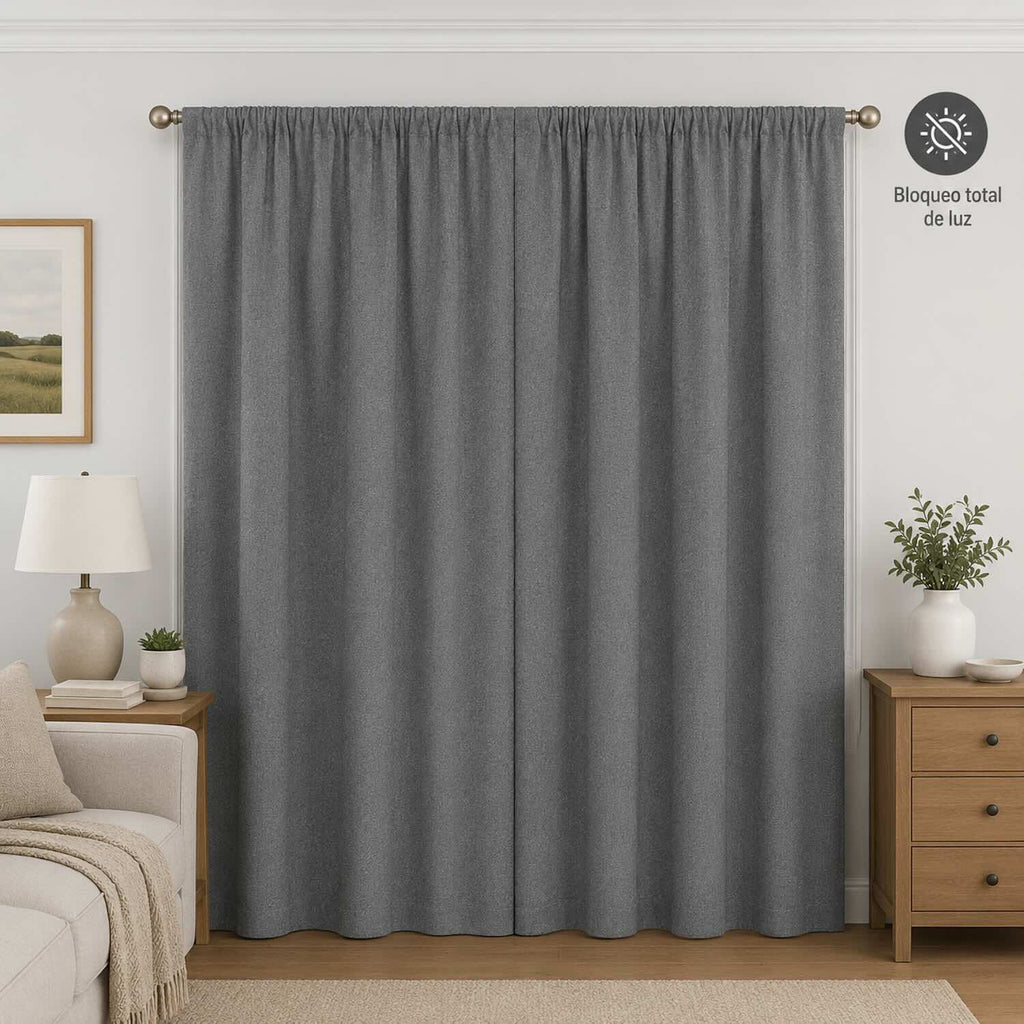 Cortinas 100% Blackout Gris Oscuro Jaspe – Privacidad Total - 270x220cm