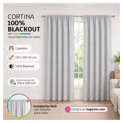 Cortinas 100% Blackout Marfil Jaspe – Privacidad Total - 270x220cm