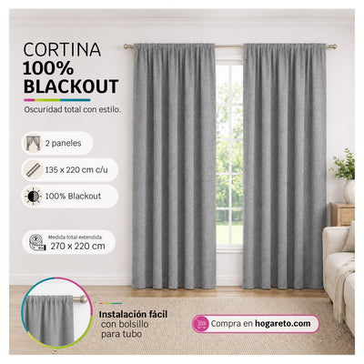 Cortinas 100% Blackout Gris Oscuro Jaspe – Privacidad Total - 270x220cm
