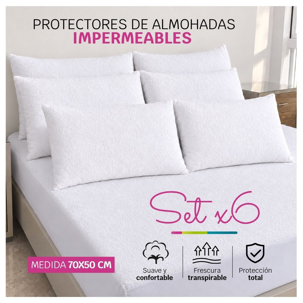 Set x 6 Protectores Impermeables para almohadas de 70x50 cm