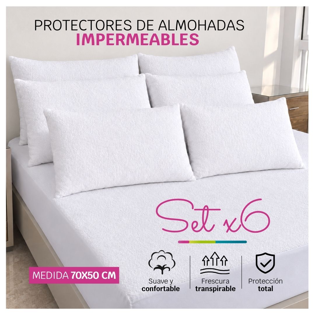 Set x 6 Protectores Impermeables para almohadas de 70x50 cm