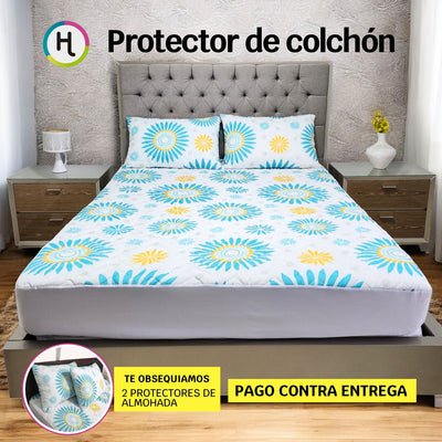 Protector de Colchón Estampado  Floral Cama Doble + Obsequio