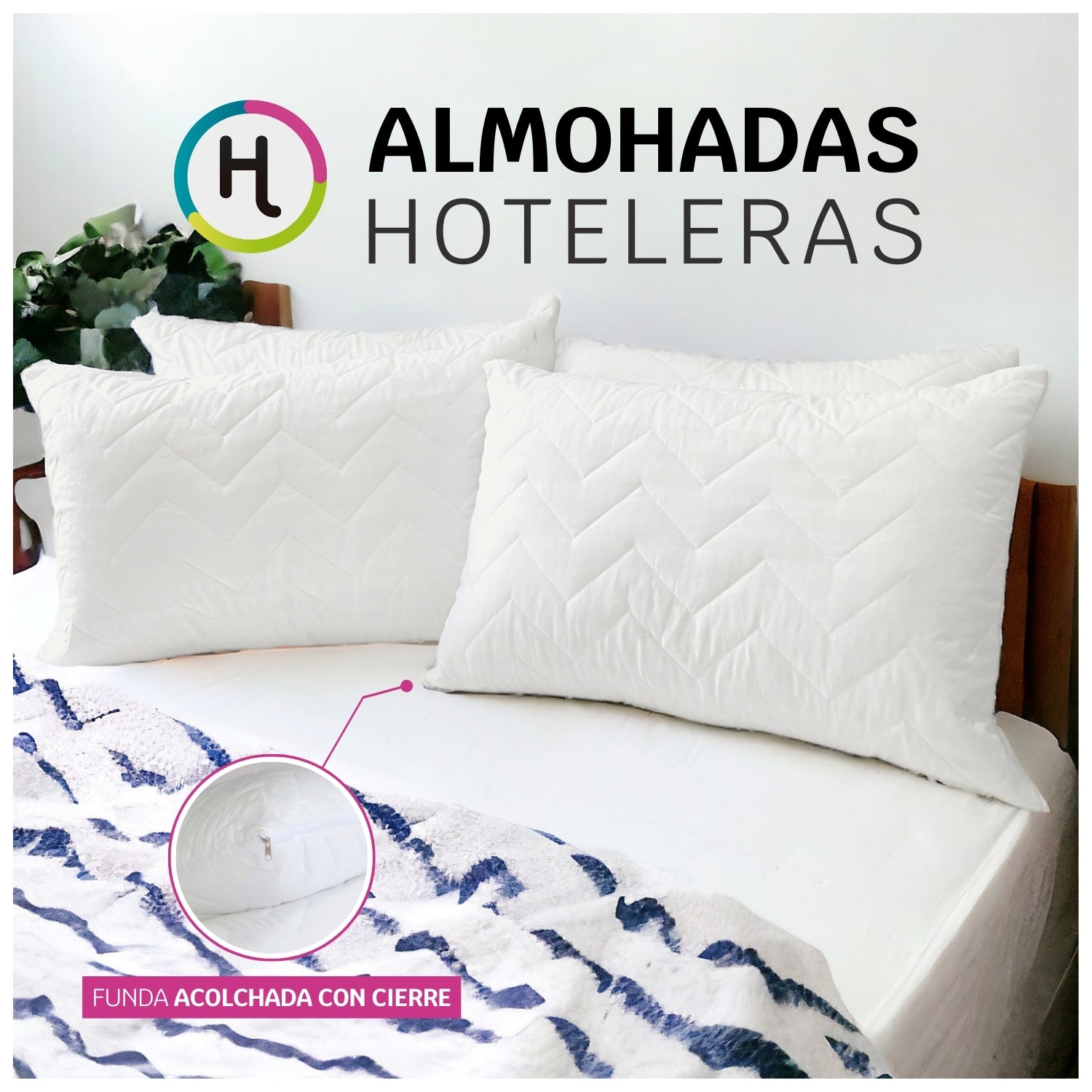 Almohadas Hoteleras Funda Con Cierre - Fibra 100% Algodón Siliconado