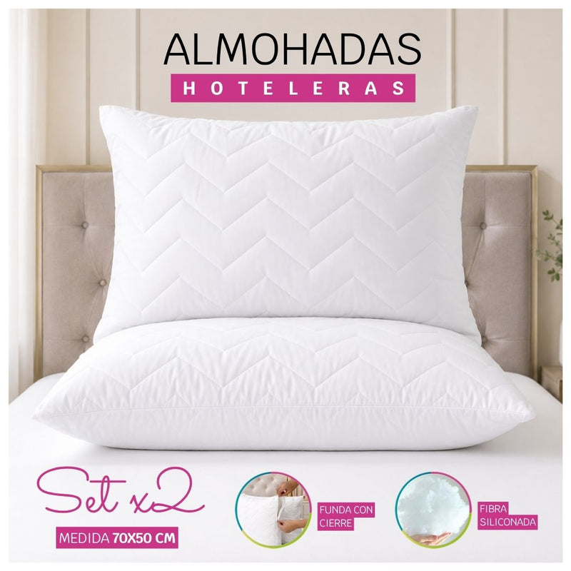 Almohadas Hoteleras Funda Con Cierre - Fibra 100% Algodón Siliconado
