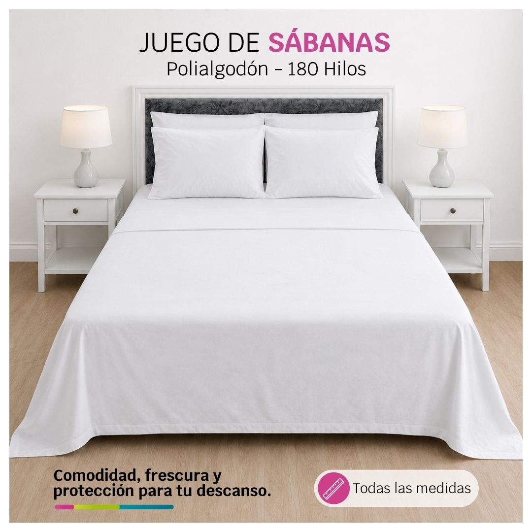 Juego de Sábanas Blancas Polialgodón 180 Hilos