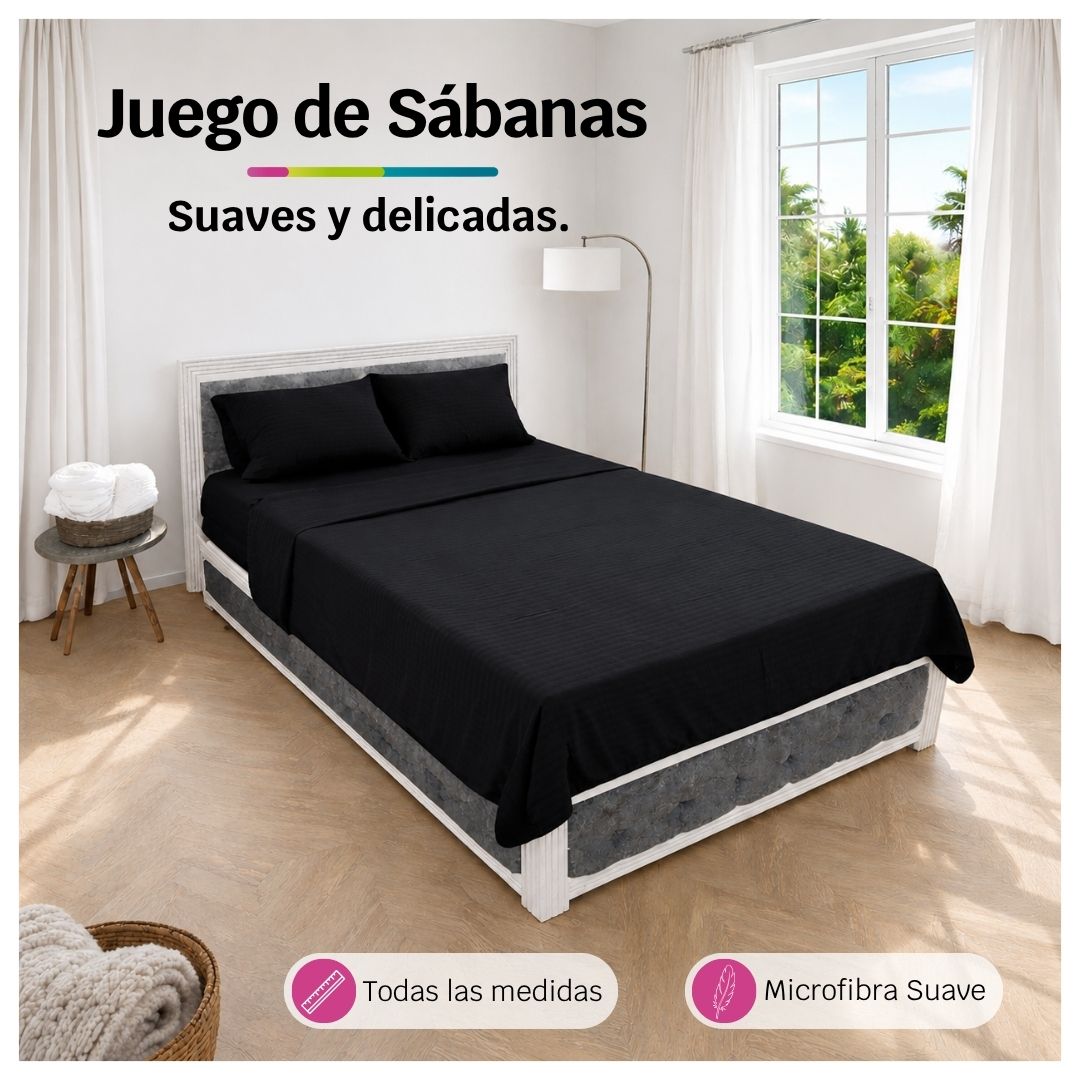 Juego de Sábanas Negras en Microfibra Suave