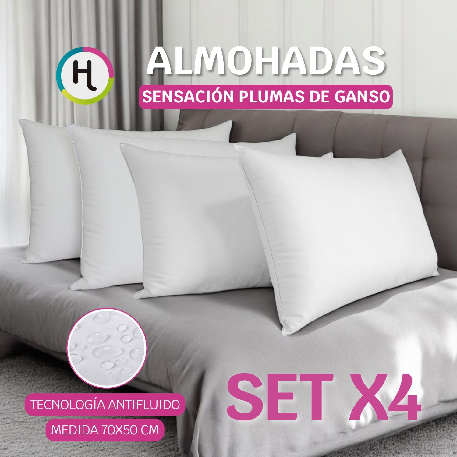 Almohada Sensación Pluma de Ganso - 100% Algodón y Antifluido