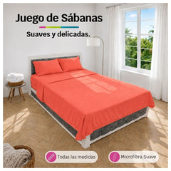 Juego de Sábanas Cama Doble 140x190cm Salmón en Microfibra Suave
