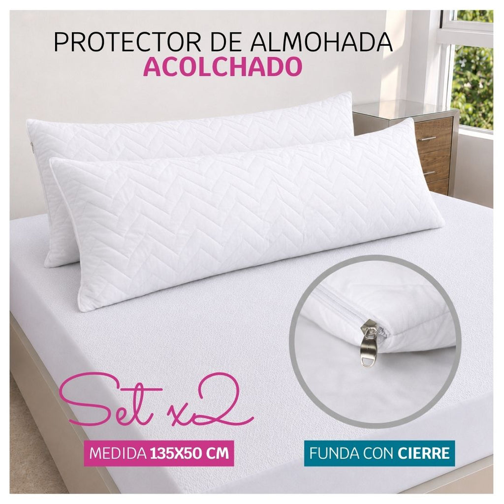 Set x 2 Protectores De Almohada Acolchado 135x50 Con Cierre
