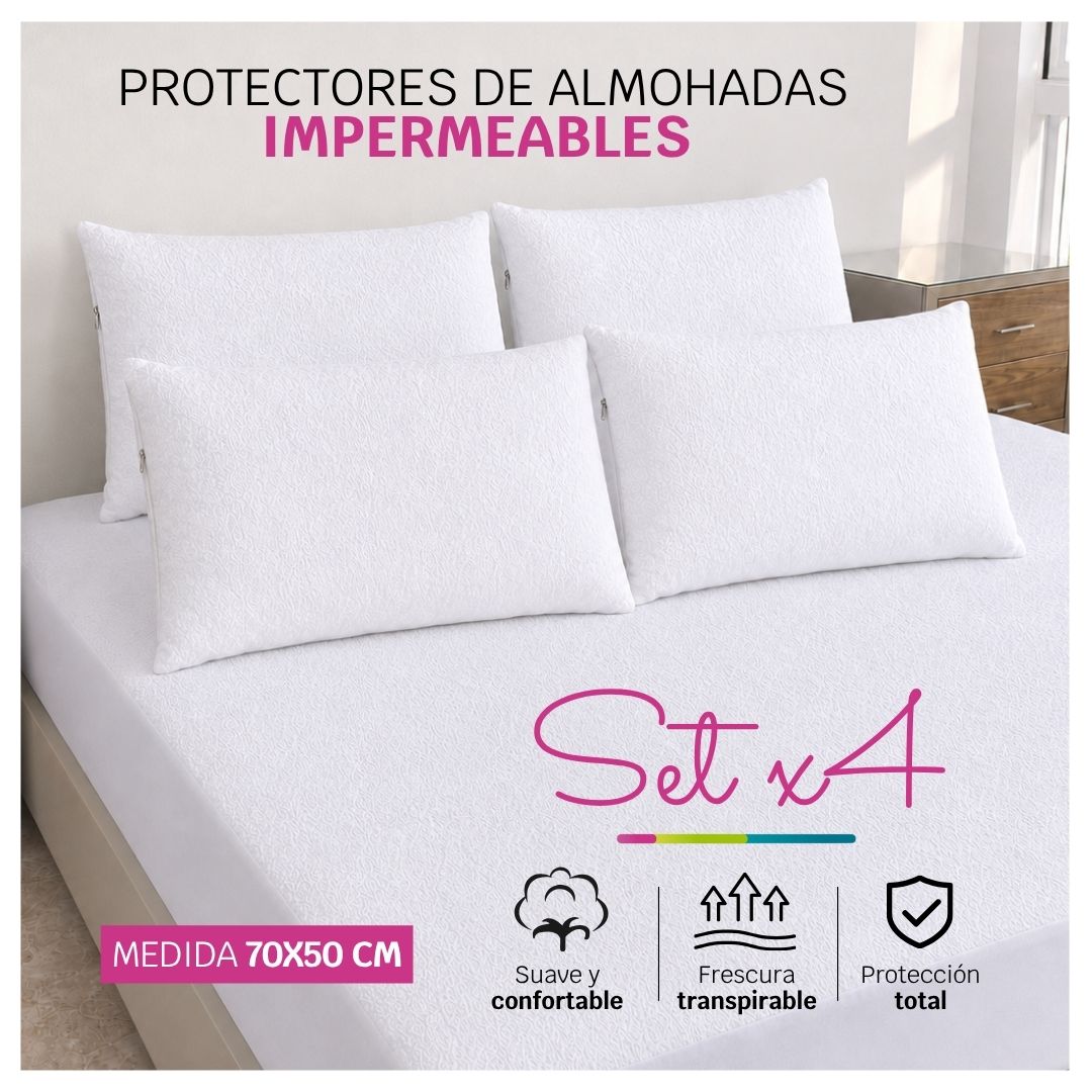 Set x 4 Protectores Impermeables para almohadas de 70x50 cm